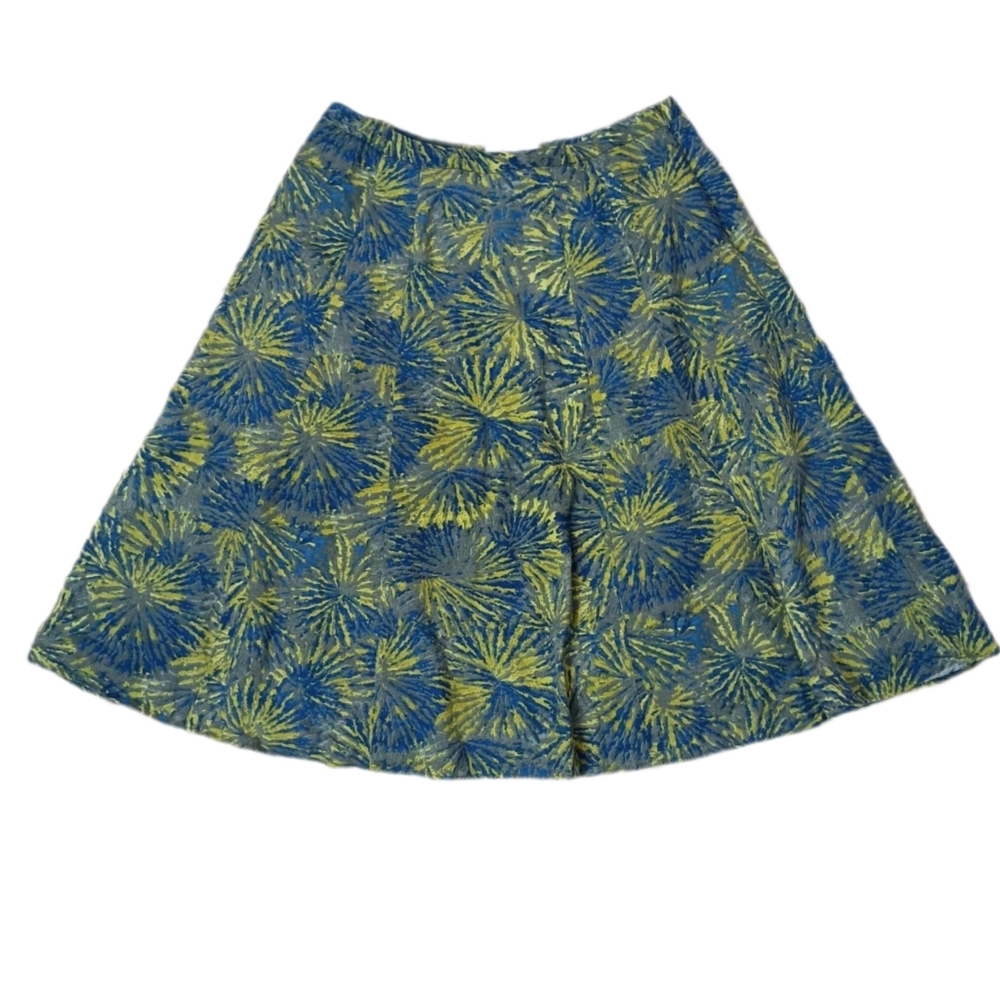Coldwater Creek‎ Sz 10 Blue Yellow A-Line Linen Blend Firework Celebration Twee